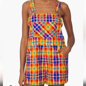 WeWoreWhat Women's Rainbow Plaid Overall Shorts Size XS NWT